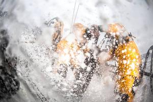 Onboard Abu Dhabi Ocean Racing - Ian Walker and Justin Slattery in the spray of the Southern Ocean - Leg five to Itajai -  Volvo Ocean Race 2015 photo copyright Matt Knighton/Abu Dhabi Ocean Racing taken at  and featuring the  class