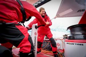 Onboard Dongfeng Race Team - Charles Caudrelier at the pedestal - Leg five to Itajai -  Volvo Ocean Race 2015 photo copyright Yann Riou / Dongfeng Race Team taken at  and featuring the  class