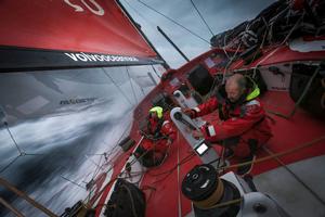 Onboard Dongfeng Race Team - Damian Foxall, Kevin Escoffier. Two shades of grey and a little pink dot ahead - Leg five to Itajai - Volvo Ocean Race 2015 photo copyright Yann Riou / Dongfeng Race Team taken at  and featuring the  class