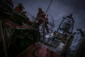 Onboard Dongfeng Race Team - Kevin Escoffier, Damian Foxall. Wind is slowly building up. Tomorrow we should have up to 30 knots under the influence of ex-cyclone Pam - Leg five to Itajai - Volvo Ocean Race 2015 photo copyright Yann Riou / Dongfeng Race Team taken at  and featuring the  class