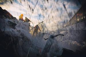 Onboard Team Alvimedica - A ray of evening sunshine illuminates an otherwise cold and dark deck after a big wave washes down the deck - Leg five to Itajai -  Volvo Ocean Race 2015 photo copyright  Amory Ross / Team Alvimedica taken at  and featuring the  class