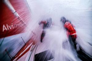 Onboard Team Alvimedica - Action on the foredeck gets considerably colder south of latitude 45 south, especially in wet conditions - Leg five to Itajai -  Volvo Ocean Race 2015 photo copyright  Amory Ross / Team Alvimedica taken at  and featuring the  class