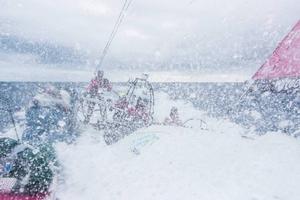 Onboard Team SCA - Wind and swell have picked up. Wet on deck - Leg five to Itajai -  Volvo Ocean Race 2015 photo copyright Anna-Lena Elled/Team SCA taken at  and featuring the  class