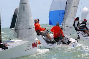 Miami Winter Series leader Marc Hollerbach on Fu is chased by Drew Weirda’s Peshmerga - 2015 Melges Rocks Regatta photo copyright 2015 JOY | IM20CA taken at  and featuring the  class
