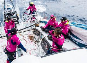 March 26,2015. Leg 5 to Itajai onboard Team SCA. Day 8. Crew on deck early morning. photo copyright Anna-Lena Elled/Team SCA taken at  and featuring the  class