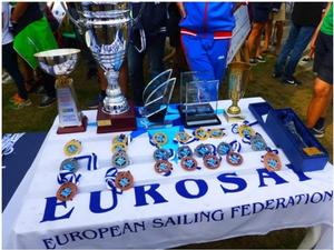 Trophies and Medals from 2014, Gdynia, Poland - European Championship photo copyright Eurosaf Youth Sailing taken at  and featuring the  class