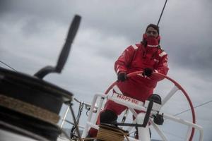 Onboard MAPFRE - It is cold and cloudy, Andre Fonseca, aka Bochecha, at the helm - Leg five to Itajai -  Volvo Ocean Race 2015 photo copyright Francisco Vignale/Mapfre/Volvo Ocean Race taken at  and featuring the  class