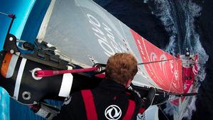 Leg 5, Day 9 - Kevin Escoffier onboard - Mast check for Kevin Escoffier. Ice gate just below. photo copyright Yann Riou / Dongfeng Race Team taken at  and featuring the  class