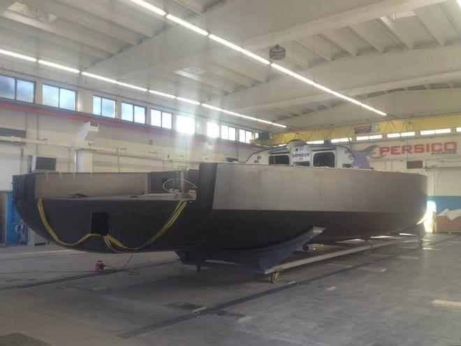 Hull and decks attached  - April 2015 - Team Vestas Wind rebuild at Persico Marine, Bergamo. Italy © Brian Carlin - Team Vestas Wind