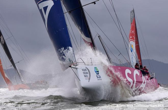 Team SCA racing in the Practice for the In Port Race at Itajai, Brazil © Rick Tomlinson / Team SCA