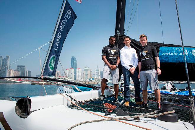 Ali Al Balashi, Andy Tourell and Stevie Morrison as Oman Air are announced as Official Airline to the Series - Extreme Sailing Series™ - Qingdao © Mark Lloyd http://www.lloyd-images.com