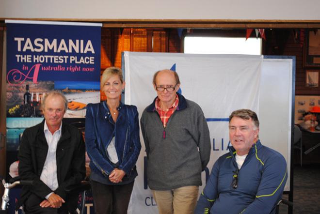 Chris Symonds, MP Elise Archer, Hansa Sailing’s Chris Mitchell and Russell Phillips at AHCA Nationals opening © Sam Tiedemann