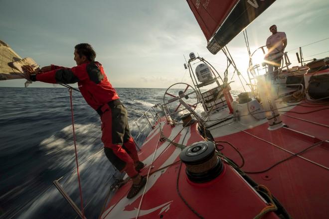 Leg six to Newport onboard Dongfeng Race Team. Day 1. Jin Hao Chen 'Horace' and Martin Stromberg on watch. - Volvo Ocean Race 2015 © Sam Greenfield/Dongfeng Race Team/Volvo Ocean Race