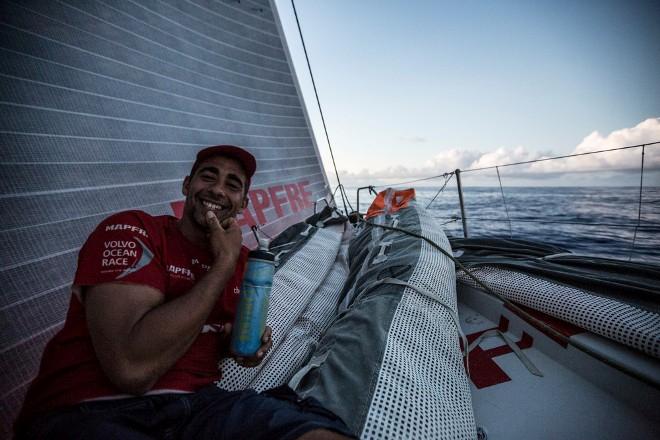 Leg six to Newport onboard MAPFRE. Day six. Relaxing time and jokes on the bow with Willy Altadill - Volvo Ocean Race 2015 © Francisco Vignale/Mapfre/Volvo Ocean Race