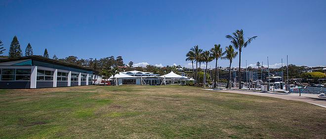 On the left is the new and wonderfully expansive facility at RQYS that includes the 100-seat auditorium. - Boutique Boat Co Etchells Brisbane Winter Championship ©  John Curnow