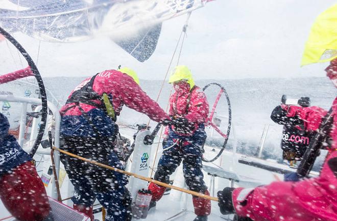 April 3,2015. Leg 5 to Itajai onboard Team SCA. Day 16. It's been a wet day.  © Anna-Lena Elled/Team SCA