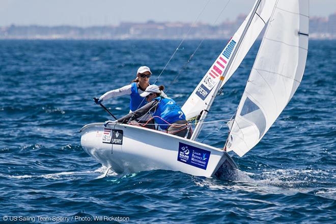 Annie Haeger and Briana Provancha, Women's 470 Class, will have a shot at the podium on Sunday. © Will Ricketson / US Sailing Team http://home.ussailing.org/