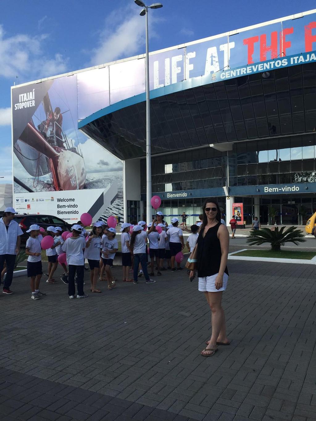 Heather does Itajai - Southern Spars ECsix shirt design competition winner Heather McCarthy  outside the Volvo Ocean Race Village at Itajai photo copyright Southern Spars taken at  and featuring the  class