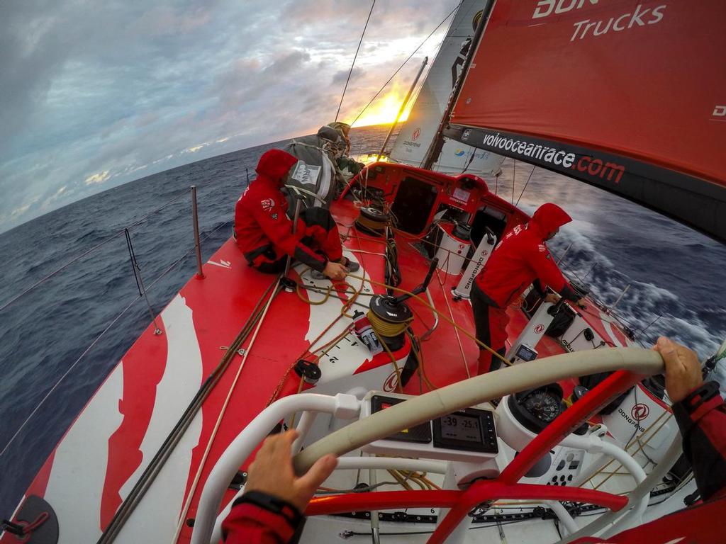 April 21, 2015. Leg 6 to Newport onboard Dongfeng Race Team. Day 2. How bad do you want to sail a Volvo Ocean 65 into the sunrise? Shot on a Hero4 Black. photo copyright  Sam Greenfield / Volvo Ocean Race taken at  and featuring the  class