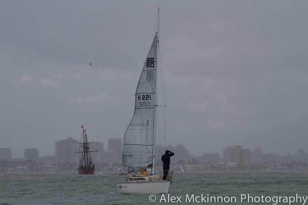 Peer as much as you like, but it is definitely wet out there!!! - 2015Port Phillip Women's Championship Series ©  Alex McKinnon Photography http://www.alexmckinnonphotography.com