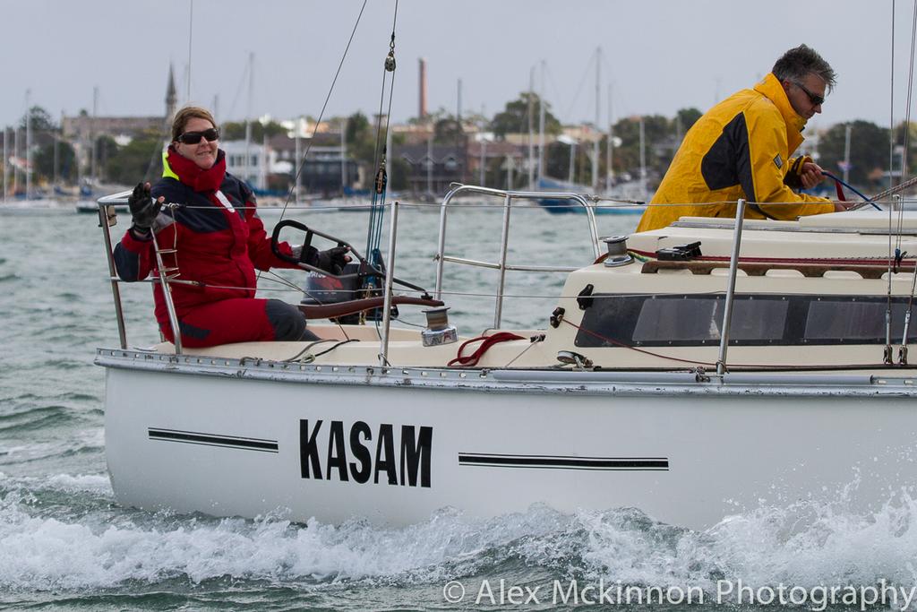 Norma Malouf taking Kasam out to see about racing. - 2015Port Phillip Women's Championship Series ©  Alex McKinnon Photography http://www.alexmckinnonphotography.com