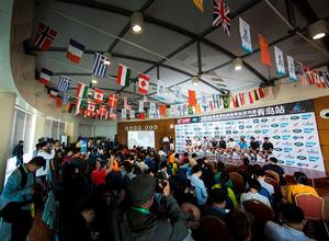 It was a big media turn out to open Act 3, Qingdao 2015 Extreme Sailing Series™ - Extreme Sailing Series™ - Qingdao photo copyright Mark Lloyd http://www.lloyd-images.com taken at  and featuring the  class