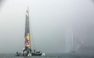 Red Bull Sailing Team in the fog that cancelled racing on the first day of Act 3 Qingdao - Extreme Sailing Series™ - Qingdao photo copyright Mark Lloyd http://www.lloyd-images.com taken at  and featuring the  class