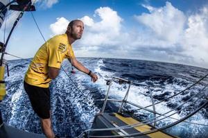 Onboard Abu Dhabi Ocean Racing – Skipper Ian Walker looks out to see if he can spot Brunel from the leeward rail in the Atlantic Ocean. - Leg six to Newport – Volvo Ocean Race 2015 photo copyright Matt Knighton/Abu Dhabi Ocean Racing taken at  and featuring the  class