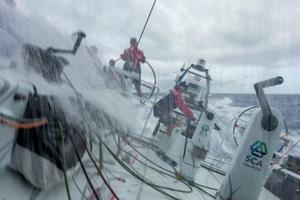 Onboard Team SCA – A wave crashes over the boat and into cockpit - Leg six to Newport – Volvo Ocean Race 2015 photo copyright Corinna Halloran / Team SCA taken at  and featuring the  class
