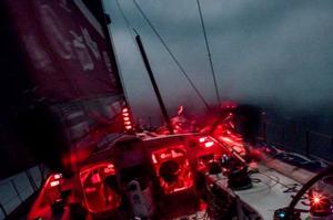 Onboard Team SCA – The girls on watch drag sails on their night watch - Leg six to Newport – Volvo Ocean Race 2015 photo copyright Corinna Halloran / Team SCA taken at  and featuring the  class