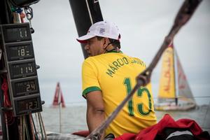 Start of Leg 6 to Newport onboard Dongfeng Race Team. Brazilian soccer player Marcio Santos,leg jumper. - Volvo Ocean Race 2015 photo copyright  Sam Greenfield / Volvo Ocean Race taken at  and featuring the  class