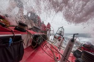 Leg six to Newport onboard Dongfeng Race Team. Day nine. The second before a wave impact on deck. - Volvo Ocean Race 2015 photo copyright Sam Greenfield/Dongfeng Race Team/Volvo Ocean Race taken at  and featuring the  class