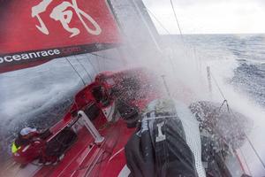 Leg six to Newport onboard Dongfeng Race Team. Day nine. 30 knots fast out in front of a squall. - Volvo Ocean Race 2015 photo copyright Sam Greenfield/Dongfeng Race Team/Volvo Ocean Race taken at  and featuring the  class