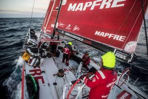 Onboard MAPFRE - The sun is gone and the boys on deck are getting ready for the night ahead - Leg five to Itajai -  Volvo Ocean Race 2015 photo copyright Francisco Vignale/Mapfre/Volvo Ocean Race taken at  and featuring the  class