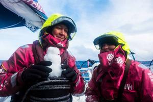 Onboard Team SCA - Sophie Ciszek and Stacey Jackson made a snowman out of hale - Leg five to Itajai -  Volvo Ocean Race 2015 photo copyright Anna-Lena Elled/Team SCA taken at  and featuring the  class