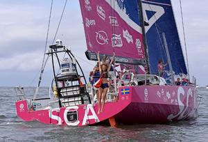 Guest onboard for the start and leg jumper,Brazilian model Ellen Jabour. - Volvo Ocean Race 2015 photo copyright Rick Tomlinson / Team SCA taken at  and featuring the  class