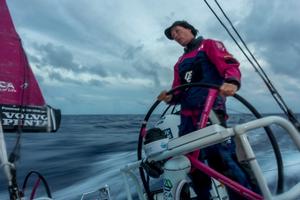Leg six to Newport onboard Team SCA. Day three. Carolijn Brouwer helms the last of the 18 knots that Team SCA enjoyed with the Volvo Ocean 65 fleet today. - Volvo Ocean Race 2015 photo copyright Corinna Halloran / Team SCA taken at  and featuring the  class