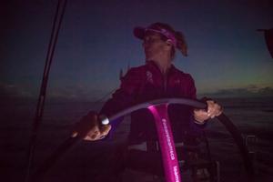Leg six to Newport onboard Team SCA. Day five. Carolijn Brouwer looks over she shoulder at Team Brunel shortly after sunset. - Volvo Ocean Race 2015 photo copyright Corinna Halloran / Team SCA taken at  and featuring the  class