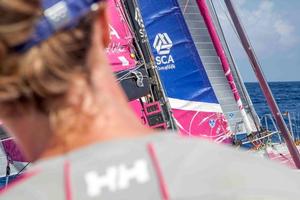 Leg six to Newport onboard Team SCA. Carolijn Brouwer gets Team SCA up to 17 knots. Later that day we were sending it at 28 knots. - Volvo Ocean Race 2015 photo copyright Corinna Halloran / Team SCA taken at  and featuring the  class