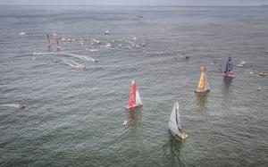 The start of Leg 6 in Itaja’- The fleet have passed the start line in little to no wind. - Volvo Ocean Race 2015 photo copyright  Ainhoa Sanchez/Volvo Ocean Race taken at  and featuring the  class