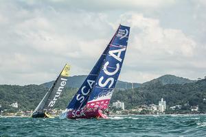 Team Brunel and Team SCA during the practice race in Itajaí photo copyright  Marc Bow / Volvo Ocean Race taken at  and featuring the  class