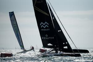 Spindrift racing's Diam 24 (Spindrift Black) skippered by Yann Guichard captured during the first day of races in the SPI Ouest regatta photo copyright Chris Schmid taken at  and featuring the  class