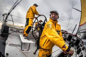 Onboard Abu Dhabi Ocean Racing - Roberto Bermudez 'Chuny' looks back to check on Alvimedica after the team passed them en route to Newport - Leg six to Newport – Volvo Ocean Race 2015 photo copyright Matt Knighton/Abu Dhabi Ocean Racing taken at  and featuring the  class