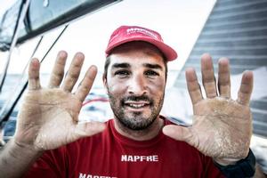 Onboard MAPFRE – Carlos Hernandez showing how bad the hands get on a dry leg - Leg six to Newport – Volvo Ocean Race 2015 photo copyright Francisco Vignale/Mapfre/Volvo Ocean Race taken at  and featuring the  class