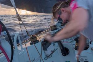 Onboard Team SCA – Annie Lush in full power at the grinder - Volvo Ocean Race 2015 photo copyright Corinna Halloran / Team SCA taken at  and featuring the  class