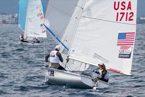 Annie Haeger and Briana Provancha (foreground) racing in Hyères, with US teammates Sydney Bolger and Carly Shevitz, Women's 470 class. photo copyright Will Ricketson / US Sailing Team http://home.ussailing.org/ taken at  and featuring the  class
