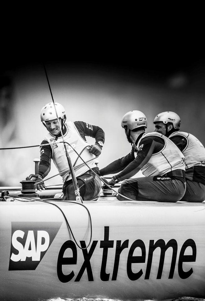 Thierry Douillard onboard SAP Extreme Sailing Team - Act 3, Qingdao 2015 - Day two © Lloyd Images