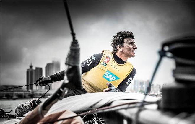 Thierry Douillard onboard SAP Extreme Sailing Team - Act 3, Qingdao 2015 - Day three © Lloyd Images