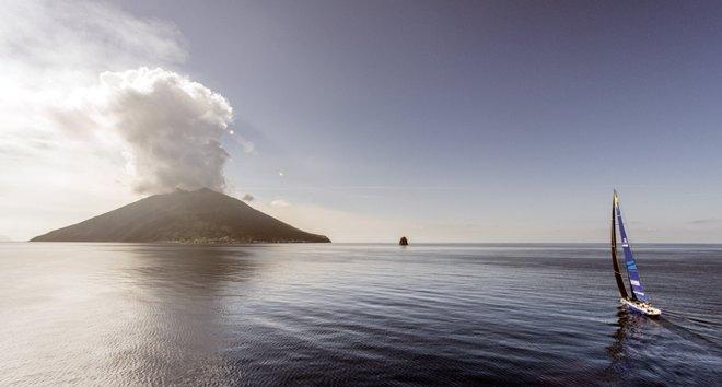 Esimit Europa 2 approaches Stromboli - 2015 Volcano Race ©  Rolex / Carlo Borlenghi http://www.carloborlenghi.net