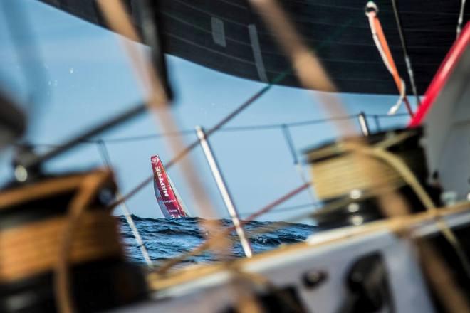 Leg 7 to Lisbon onboard Abu Dhabi Ocean Racing. Day 4. MAPFRE looms just to leeward less than a half mile away from us,while passing near the ice exclusion zone after 4 days of racing - Volvo Ocean Race 2015 © Matt Knighton/Abu Dhabi Ocean Racing
